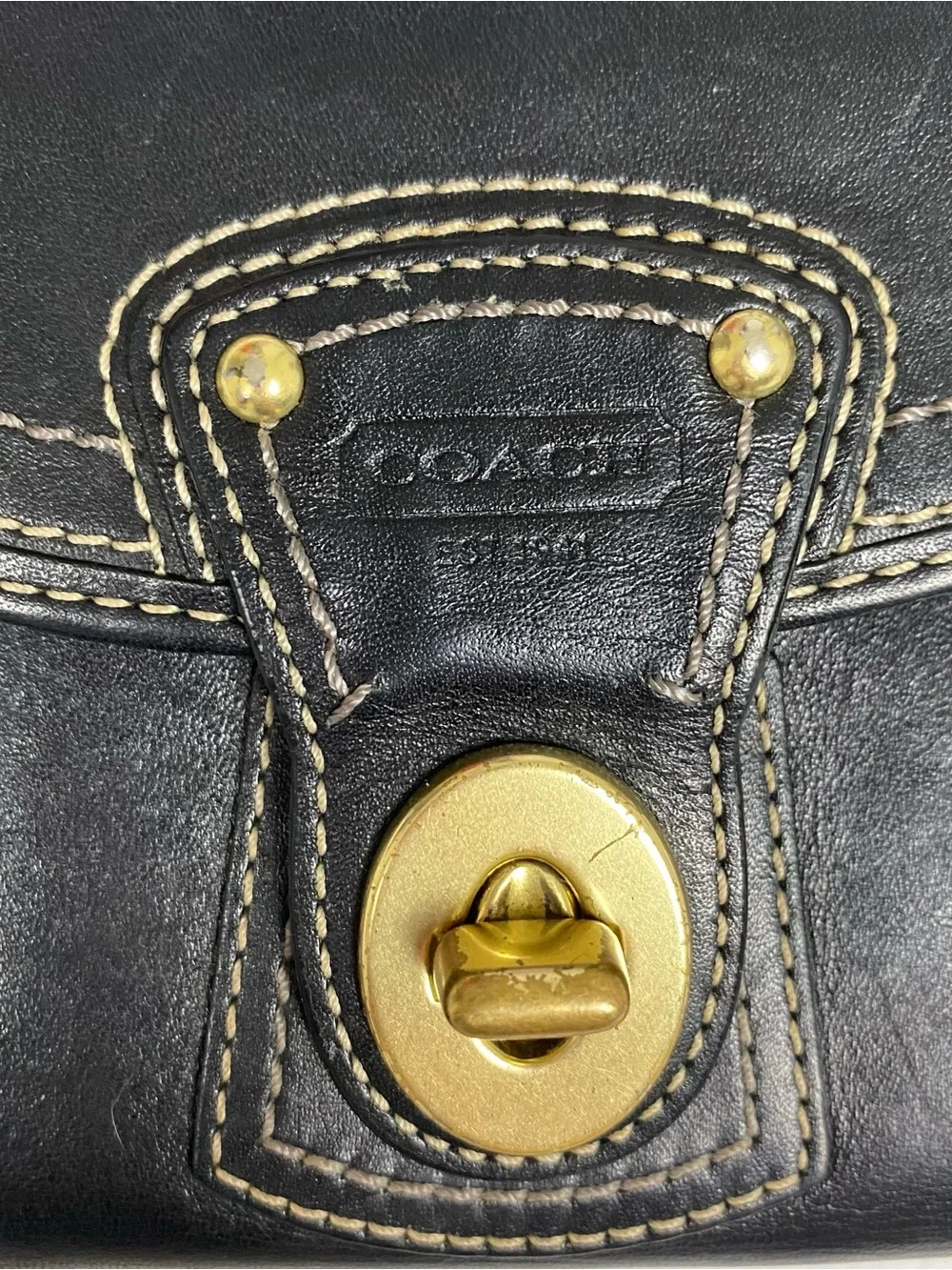Rare Vintage Coach Black Leather Wallet with Gold Turnlock